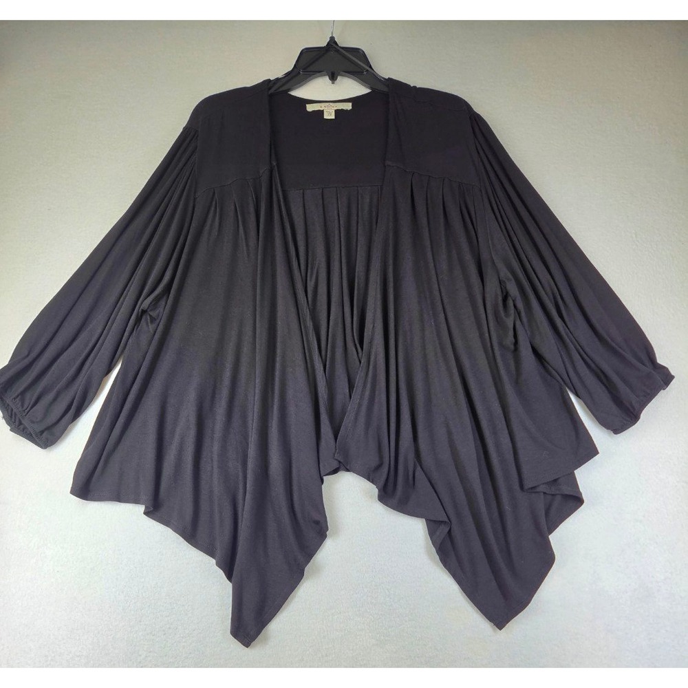 Fever Womens 2X Black Open Front Cardigan Pleated Handkerchief Hem Layering Top